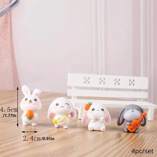 Adornos de conejo de resina, accesorios de paisajismo en miniatura, decoración de escritorio, decoración de interiores de coche, llavero DIY (juego de cuatro piezas) 
