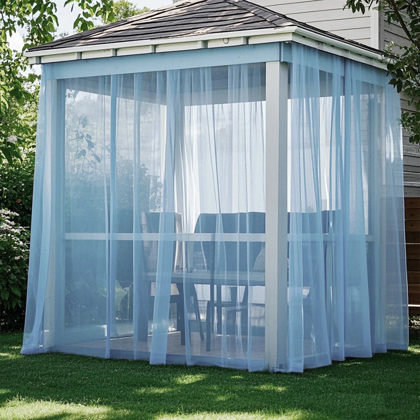 Outdoor Sheer Curtains for Patio Mosquito Netting Rod Pocket Garden Mesh Voile Drapes Mosquito Curtains for Porch Pergola