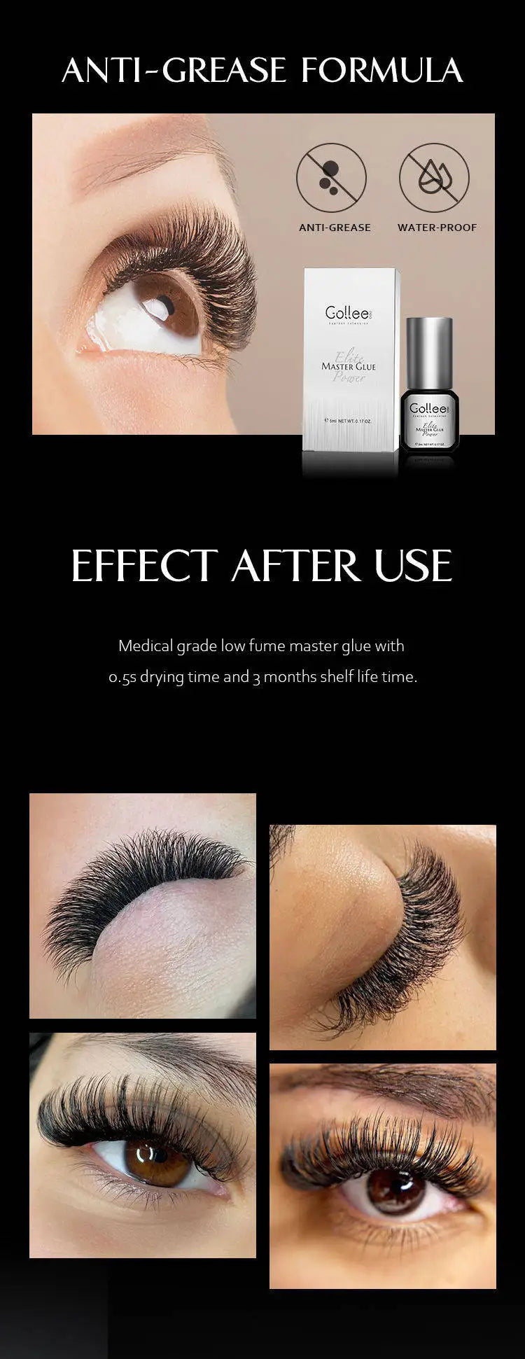 Gollee Fast drying 0.5s Glue for Eyelash Extension Quickly Dry False Eyelash Adhesive Supplies Glues For Salon Makeup Tools