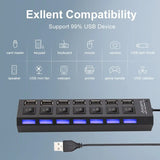 Concentrador de extensión de conmutador Concentrador USB 2.0 de 7 puertos Concentrador de extensión USB para computadora Un divisor USB 2.0 de Drag Seven para PC Portátil de escritorio