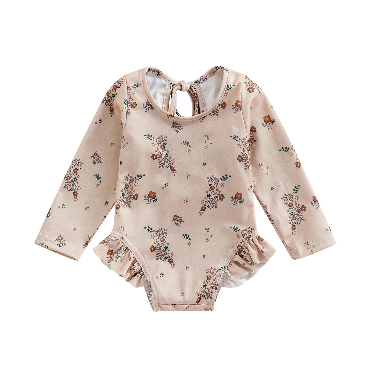 Traje de baño de verano para niñas pequeñas, estampado floral, sin espalda, con volantes, manga larga, ropa de playa para niñas de 0 a 4 años