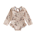 Kids Baby Girl Summer Swimwear Floral Print Backless Ruffles Long Sleeve Bodysuit Bathing Suit Girls Beachwear 0-4 Years