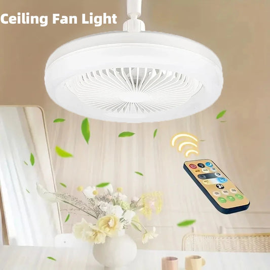Ventilador de techo inteligente 2 en 1 con control remoto, iluminación, base de conversión E27, base de iluminación adecuada para dormitorio y sala de estar.