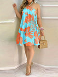 Plus Size Dresses For Women 2023 Sexy Sleeveless Backless Short Mini Dress Loose Halter Neck Print Beach Sundress Floral Vestido