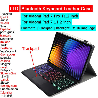 Bluetooth Keyboard Case For Xiaomi Pad 7 7 Pro 11.2 Trackpad Tablet Case Russian Arabic Hebrew Spanish Korean French Keyboard