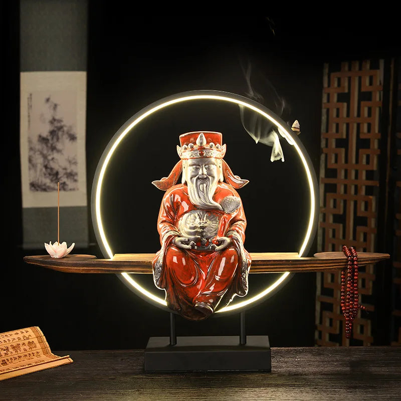 New Chinese Style Zen Ornaments for Entrance Living Room Office God of Wealth Buddha Statue Reflux Incense Decoration