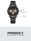 NAVIFORCE NF8076 Sports Watches for Men Stainless Steel Strap Quartz 3ATM Waterproof Shockproof New Fashionable Watch