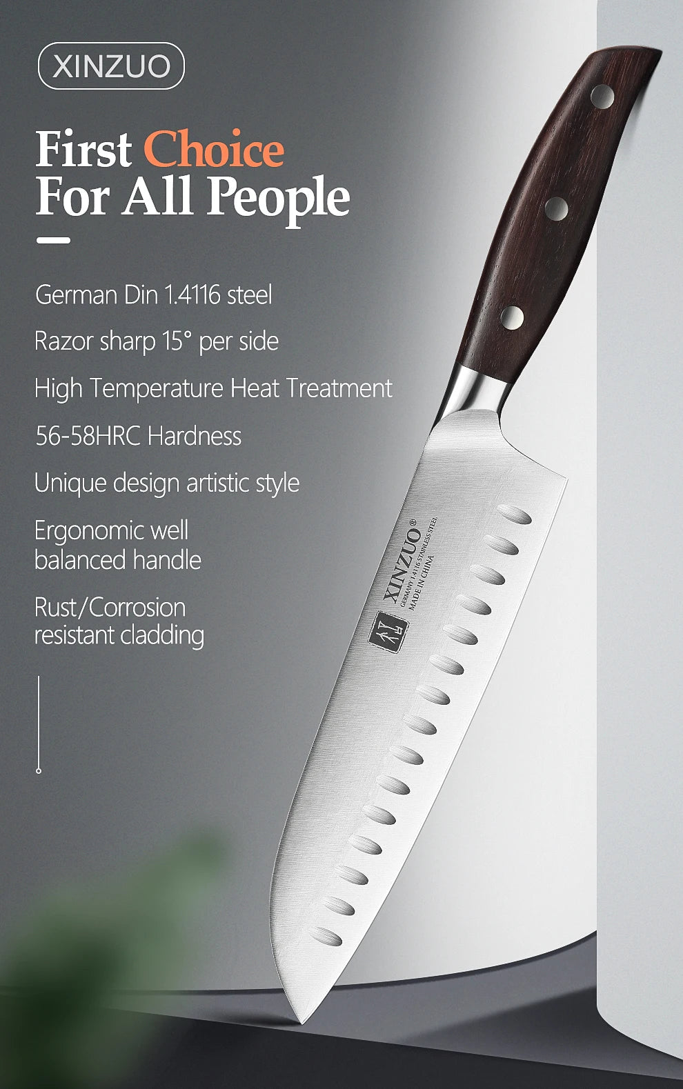 XINZUO Professional Full 7 PCS Knife Set German 1.4116 Stainless Steel Kitchen Knives Sets Best Kitchen Slicing Santoku Tool