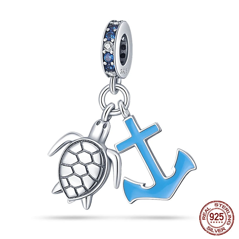 Ocean Series - Original Genuine 925 Sterling Silver Turtle Crab Mermaid Charm Beads Suitable for 3mm Bracelet DIY Making Pendant