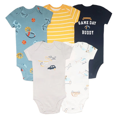 Lote de 5 monos para bebés y niñas, 100 % algodón, de manga corta, para recién nacidos de 6 a 24 meses.