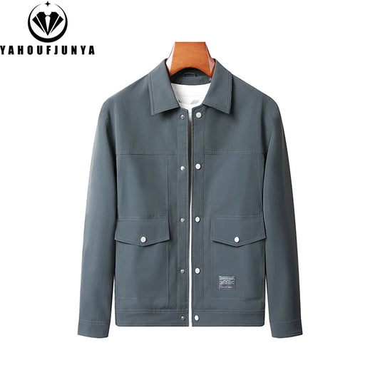 New Spring Autumn Men's Outdoor Casual Windproof Lapel Jacket Solid Color Fashion Style Brand Loose Jacket Coat Male Clothing