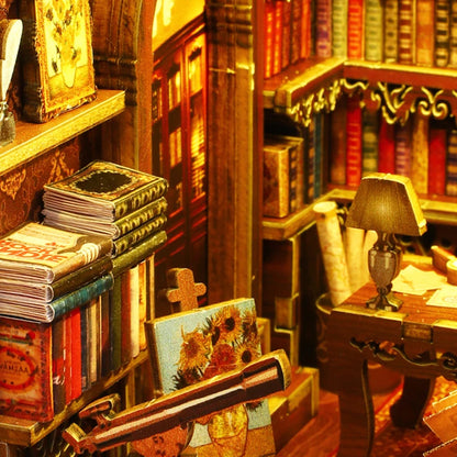 DIY Book Nook Kit Miniature Doll House With LED Light 3D Puzzle Model Building Wooden Bookshelf Bookend Toy Adults Birthday Gift
