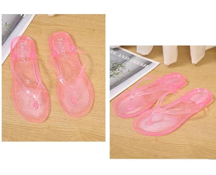 Beach Flip Flops for Women Thong Sandals Summer Jelly Shoes Girls Transparent Slides Solid Fashion PVC Flat Non-Slip Slippers