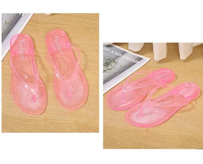 Beach Flip Flops Women Thong Sandals Summer Jelly Shoes Girls Transparent Slides Solid Fashion PVC Flat Non-Slip Slippers