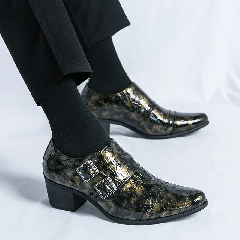 Fashion Buckle Leather Shoes For Men Big Size 46 Pointed Dress Shoes Man Quality Business High Heels Shoes Man chaussure hommes