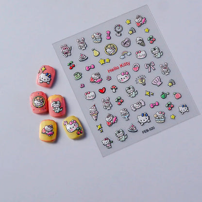 Sanrio Anime 5D Nail Stickers Hello Kitty Kurome Cartoon Stickers Nail Decoration Cute Melody Nail Art Decals Nail Art Supplies