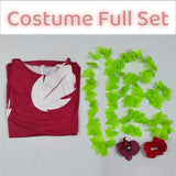 Lilo Cosplay Costume Pelekai Red Lilo Dress with Hawaiian Leaf Flower Leis Accessories Flower Hair Clip Halloween Party Cosplay