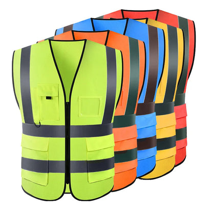 Unisex Reflective Safety Vest Multi-pocket Breathable Visible Uniform Traffic Railway Coal Miners Racing Running Working