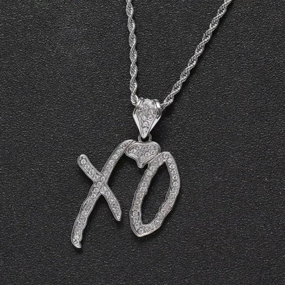 Collar con colgante de letra de circonita cúbica Bing Iced Out XO para hombres y mujeres, joyería de hip hop, street rock, rap y fiestas. 
