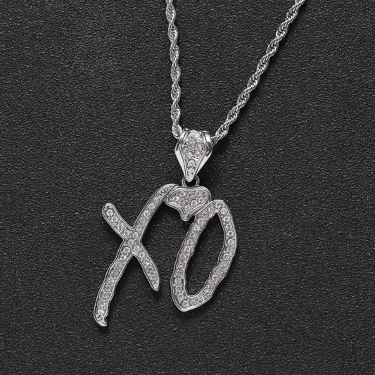 Collar con colgante de letra de circonita cúbica Bing Iced Out XO para hombres y mujeres, joyería de hip hop, street rock, rap y fiestas. 
