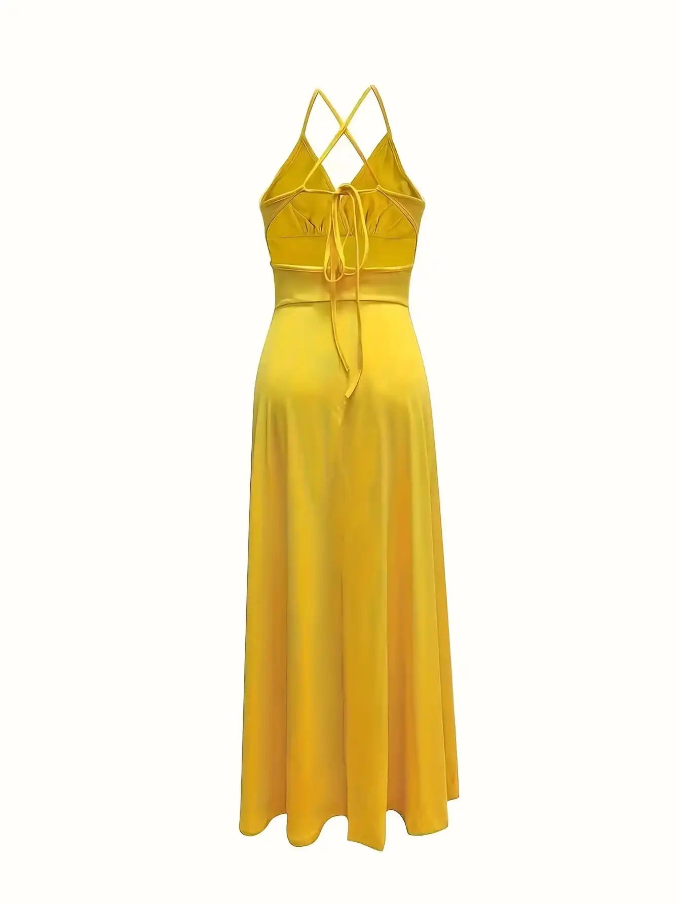 2026 Casual Sexy Slit Lace-Up Backless Camisole Dress, Elegant Sleeveless V-Neck Cinched Waist Dress, Women's Party Outfit