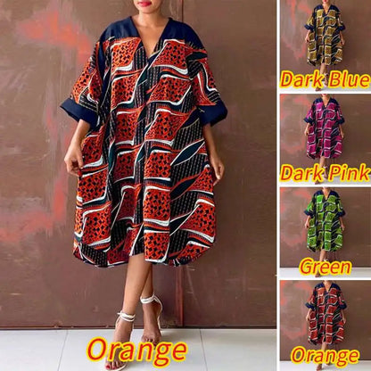 Plus Size 5XL Women Dress 2024 VONDA Summer V Neck Party Sundress Sexy Half Sleeve Bohemian Printed Dress Vestidos Loose Robe