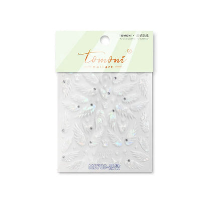 Flash Dreamy Freedom White Swan Wing High Quality Nail Stickers Nail Art Decoration Decals Design MS-666
