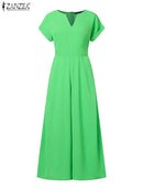 ZANZEA monos de verano para mujer, monos elegantes para vacaciones, pantalón corto informal de manga larga, monos largos para ir al trabajo, pantalones de pierna ancha, mono 2024