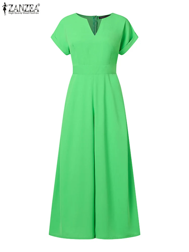 ZANZEA monos de verano para mujer, monos elegantes para vacaciones, pantalón corto informal de manga larga, monos largos para ir al trabajo, pantalones de pierna ancha, mono 2024