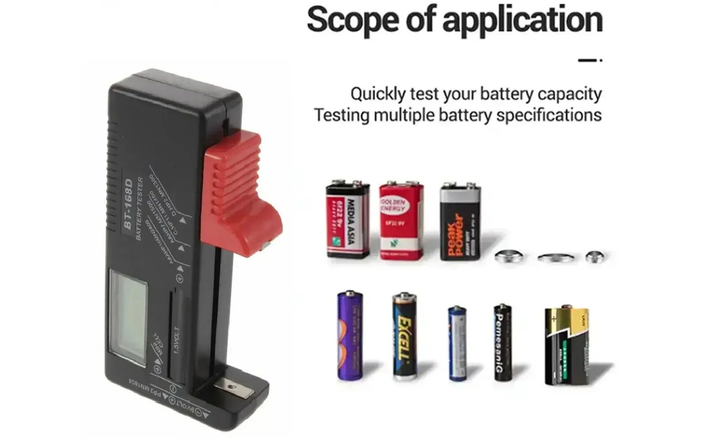 BT-168D Battery Tester Universal Digital LCD Tester AA AAA CD 9V 1.5V Button Cell Voltage Battery Voltage Tester