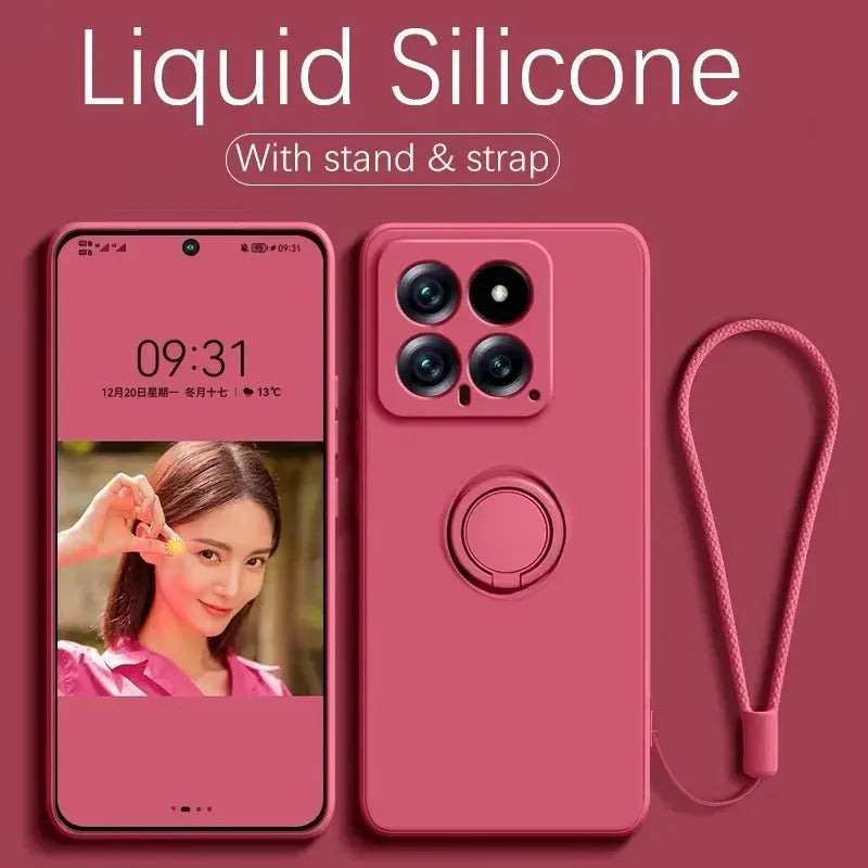 Luxury Liquid Silicone Magnetic Holder Stand Phone Case For XiaoMi 13T 14T 15 Redmi 13C 4G Note 12 13 14 Pro Plus 5G Back Cover