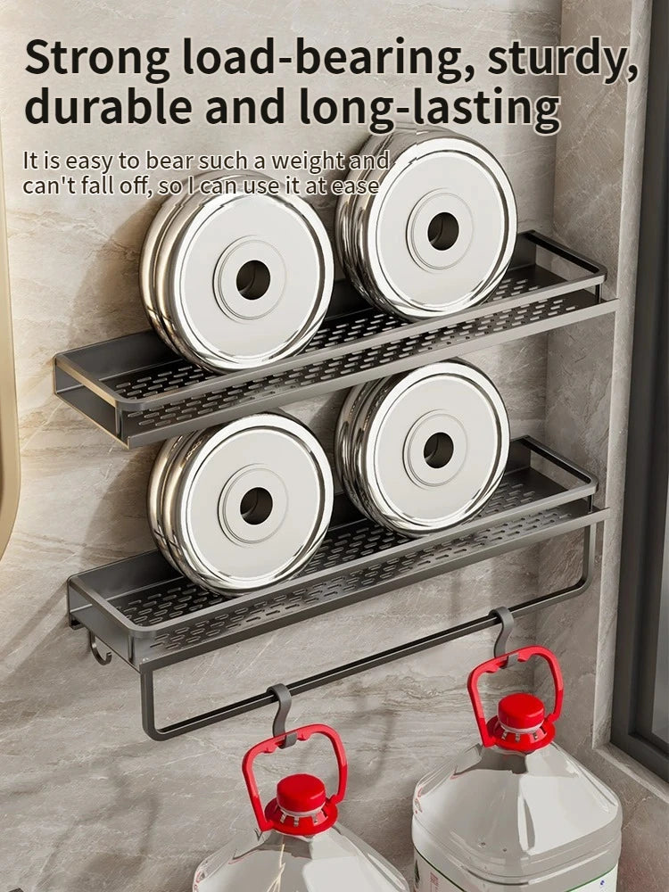 Aluminum Kitchen Rack Kitchen Shelf Toilet Storage No Drill Hanging Rack Bathroom Organizer Hang on the Wall Kitchen