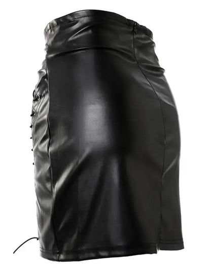 Women's Sexy Leather Skirt 2024 Summer New High Waist Pu Leather Mesh Lace Up Short Skirt Tight Wrap Hip Half Mini Short Skirt