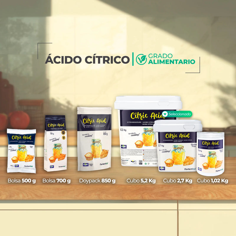 Nortembio 100% pure organic food citrus acid 2.7kg |   Kitchen and pastry |   Suitable for vegetarians, vegans and celiacs |   E-book included |   Without gluten