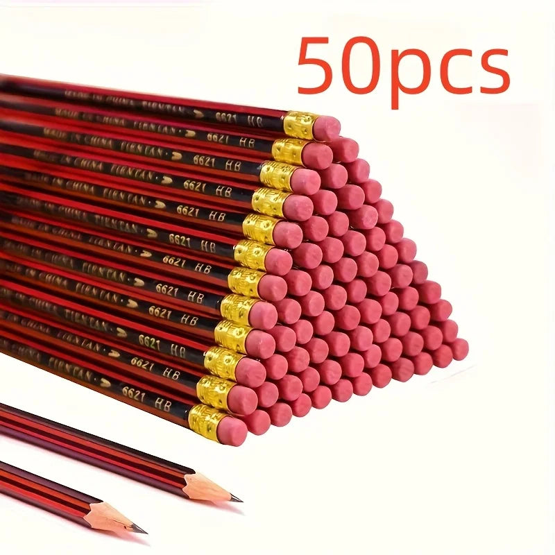 HB Wooden Pencils with Erasers -  Red & Black Barrels for Writing Drawing and Sketching - Ideal for Students and Office Supplies