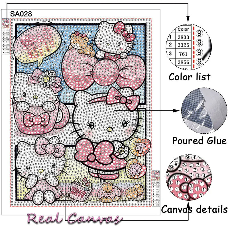 Sanrio Diamond Painting New Hello Kitty Kuromi Full Round Diamond Mosaic Art 5D DIY Cross Stitch Kits Home Decor with Frame