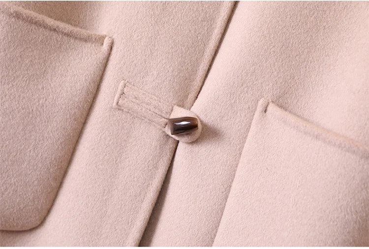 2025 Fashion Large Lapel Horn Button Women's Coat Autumn and Winter New Double-Sided Woolen 100%Pure Wool Warm Coat Large Pocket