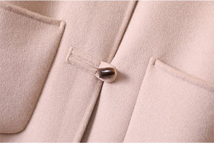 2025 Fashion Large Lapel Horn Button Women's Coat Autumn and Winter New Double-Sided Woolen 100%Pure Wool Warm Coat Large Pocket