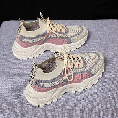 2024 Fashionable Flying Woven Women's Running Shoes Korean-Style Women's Shoes Breathable Lightweight Sports Shoes Ladies Shoes