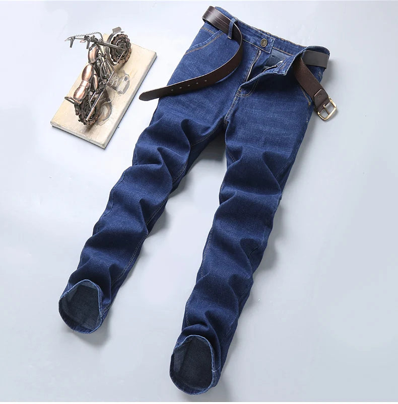 New Men's Light Luxury Stretch Slim Fit Pants Comfortable Soft Business Fashion Straight Casual Denim Trousers Male Brand Clothing