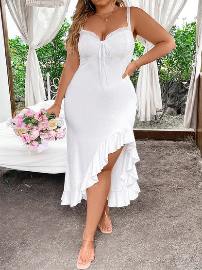 Plus size 2024 verão novo feminino cor sólida bainha cinta de espaguete vestido estilingue decote em v vestidos de fenda melhor para o verão