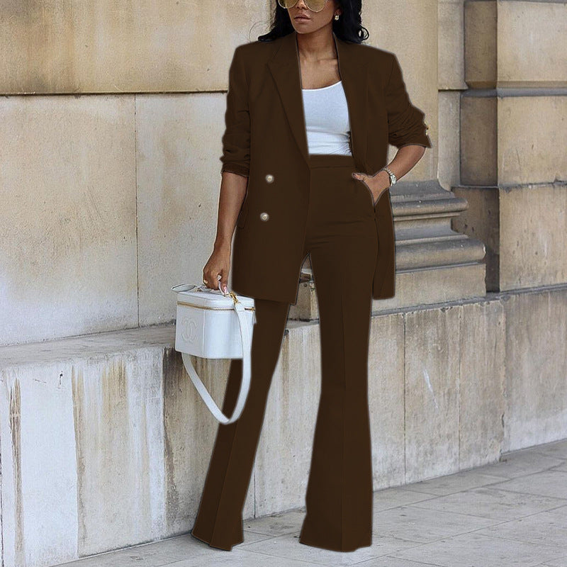 Women's Clothing 2023 Autumn New Solid Color Casual Suit Wide-leg Pants Suit Two-piece Suit Ensemble Femme 2 Pièces été