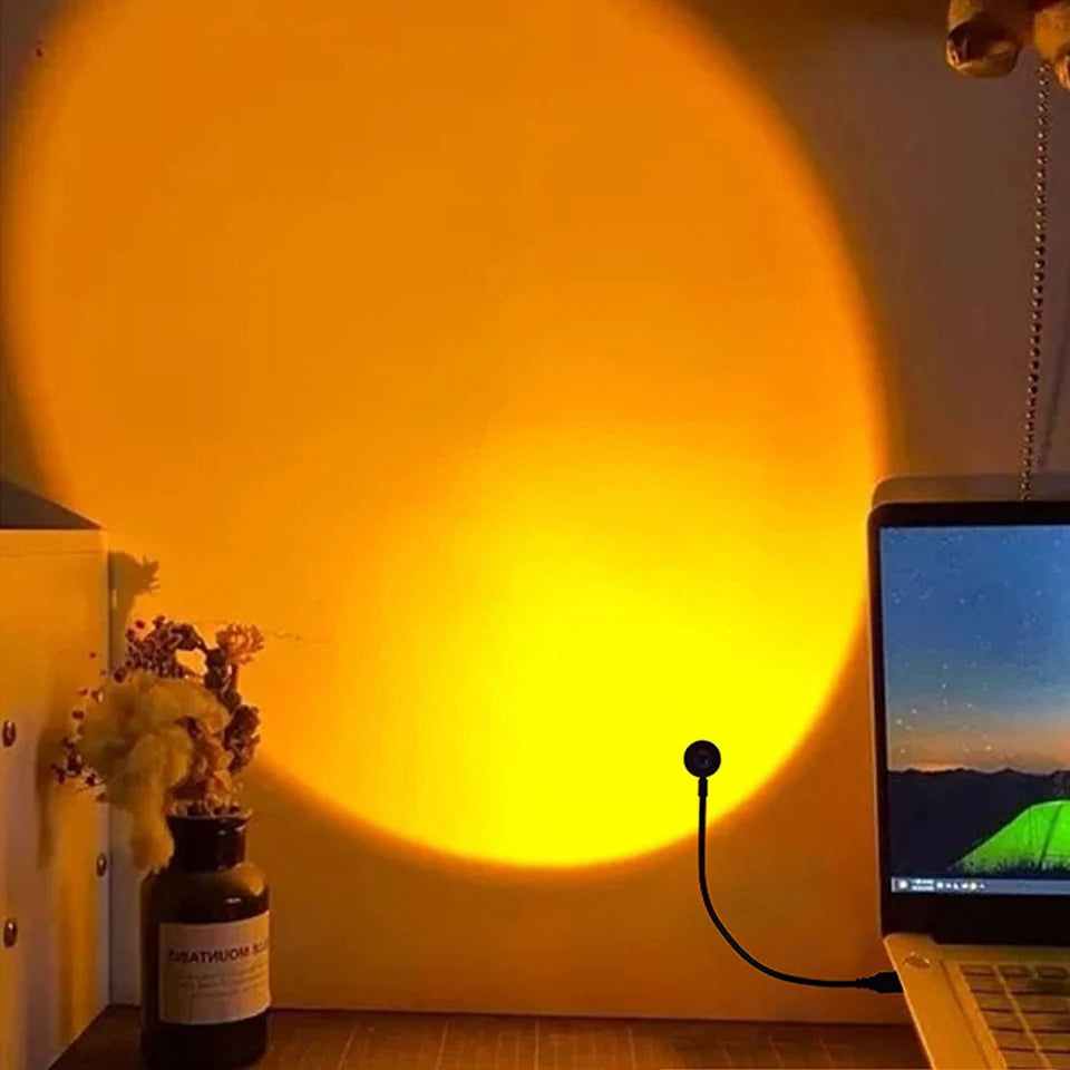 Proyector de lámpara de atardecer LED USB RnnTuu, luz nocturna portátil para decoración del hogar, luz de ambiente para sala de estar, fotografía de pared, luces de neón