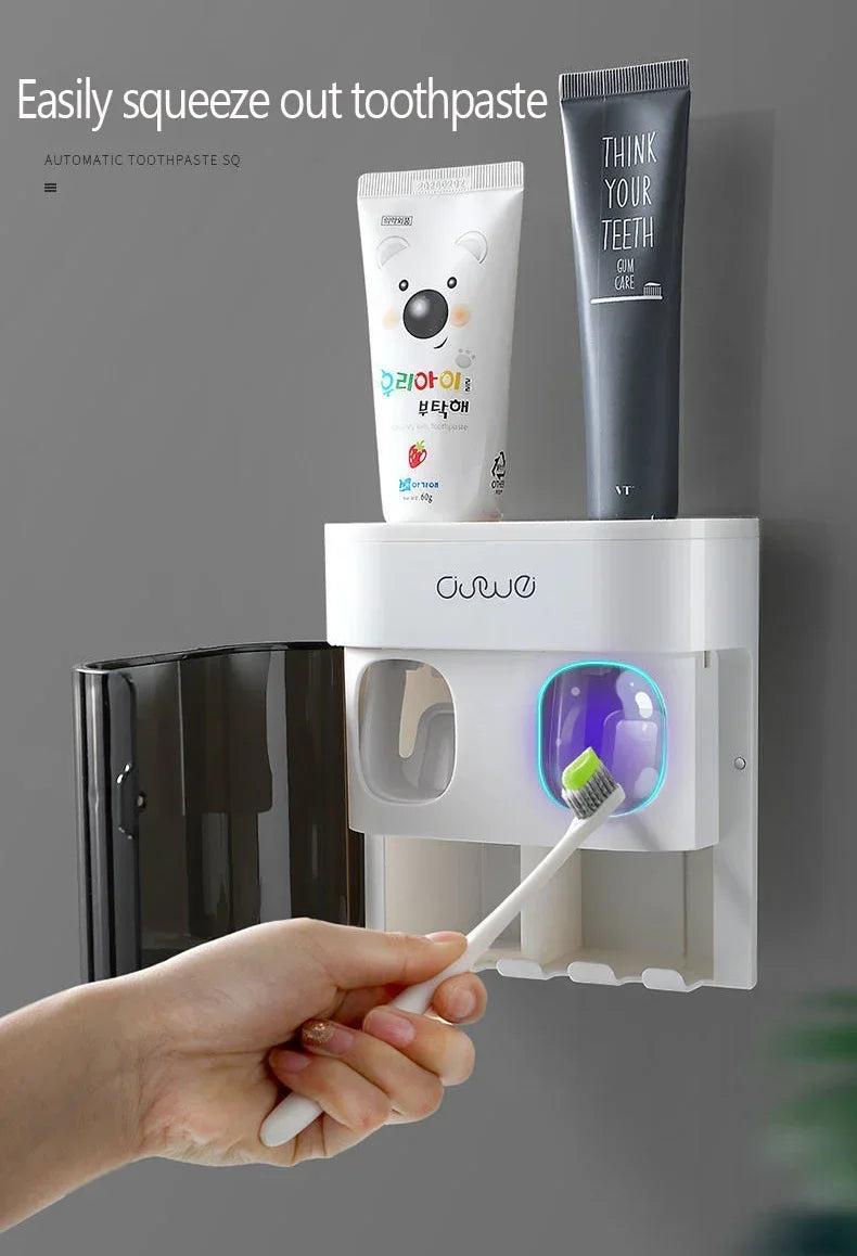 Exprimidor automático de pasta de dientes de pared, dispensador de pasta de dientes, soporte magnético para cepillos de dientes, estante para pasta de dientes, accesorios de baño