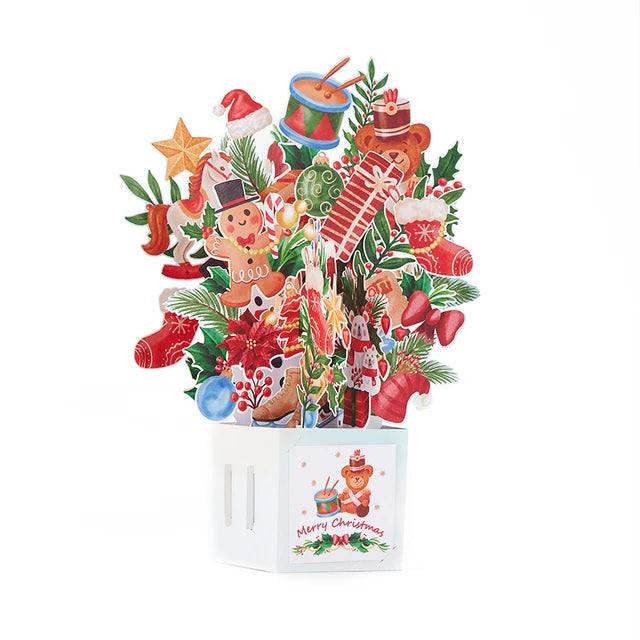 Cartões De Árvore De Natal, Cartão 3D Com Envelope, Fontes De Férias, 3 Cartões Pop Up Dimensionais, Festa De Natal Do Gato