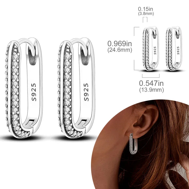 925 Sterling Silver Hypoallergenic Hoops Earrings com zircônia, jóias elegantes para mulheres e meninas, alta qualidade