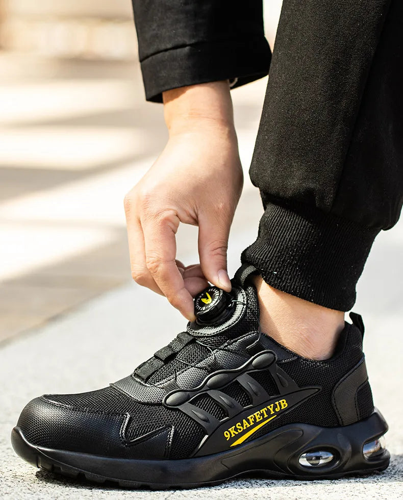 Men Rotating Button Safety Shoes Steel Toe Work Sneakers Indestructible Shoes Puncture-Proof Work Boots Air Cushion Safety Shoes