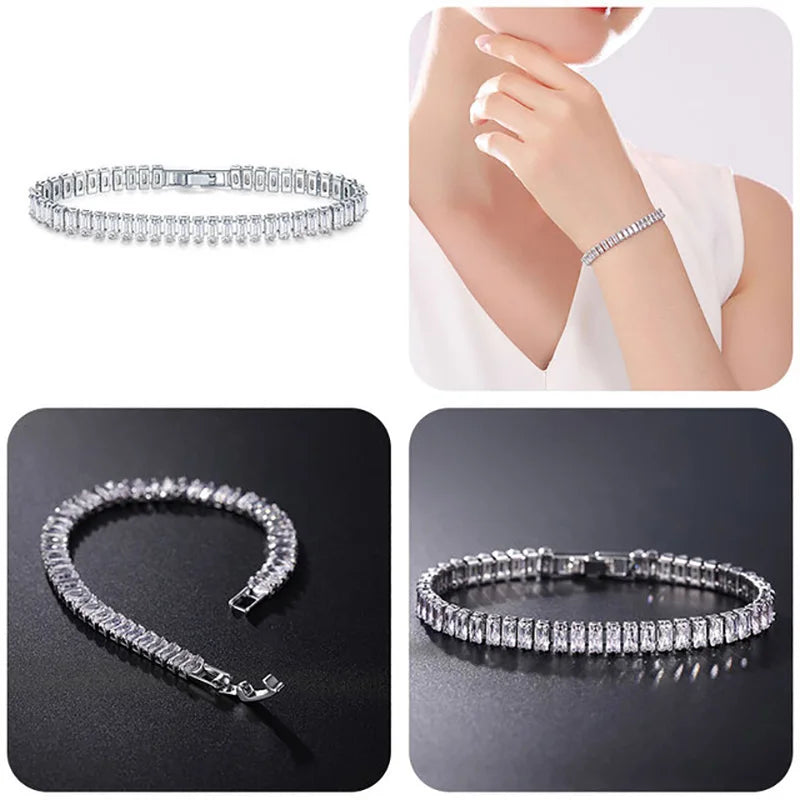 Pulseras de tenis de cristal arcoíris para mujer, color plata Kpop, regalos para amigas, cadena de brazalete de circonitas coloridas, joyería para la mano H167-M