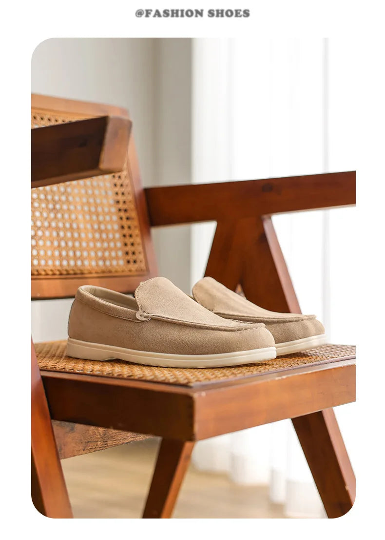 Men's Flat Loafers 2025 Frosted Suede Flat Shoes Comfortable Non-Slip Fashion Loafers Lightweight Trendy Outdoor Casual Shoes