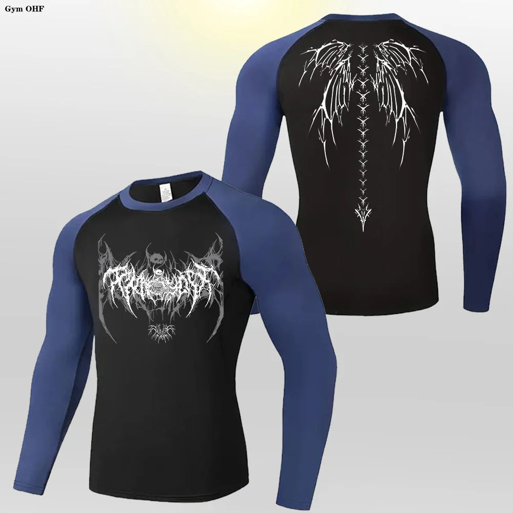 Y2k Anime Print Compression Shirt Men Running T-Shirt Quick Dry Fitness Sportswear Gym Sports Breathable Tops Rash Guard MMA